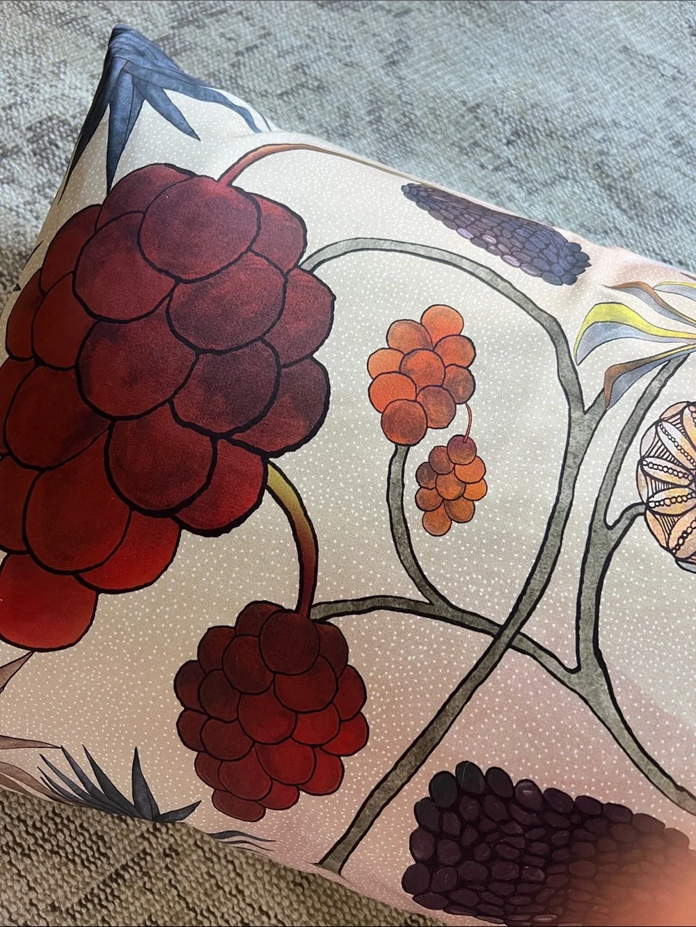 Floral Fruit Print Decorative Pillow - Cream Background
